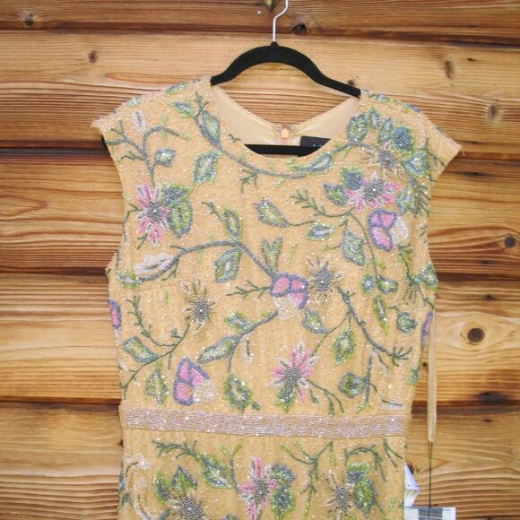 Mac Duggal 5229 Womens FLORAL BEADED CAP SLEEVE EVENING GOWN Caramel Size 12 - Picture 8 of 16